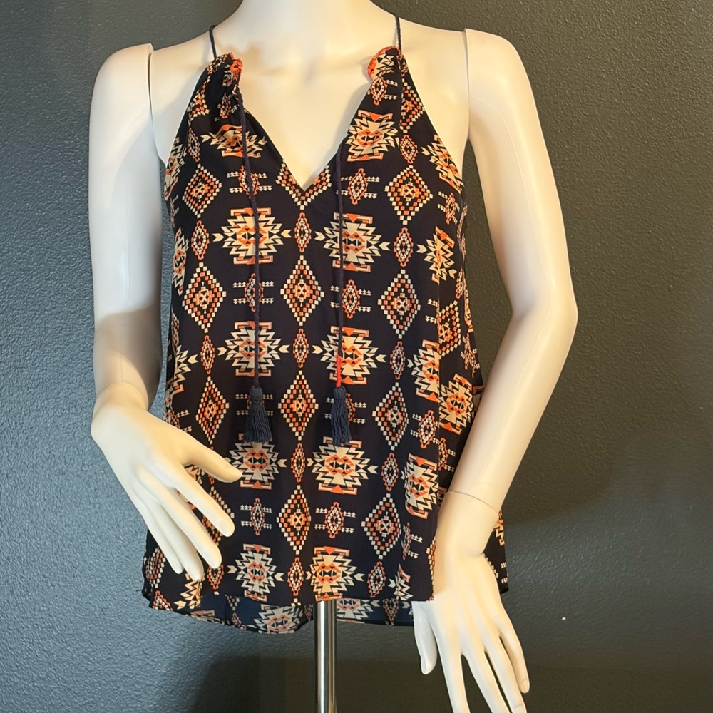 Collective Concepts Black and Orange Southwest Patterned Halter Top Sz XSP